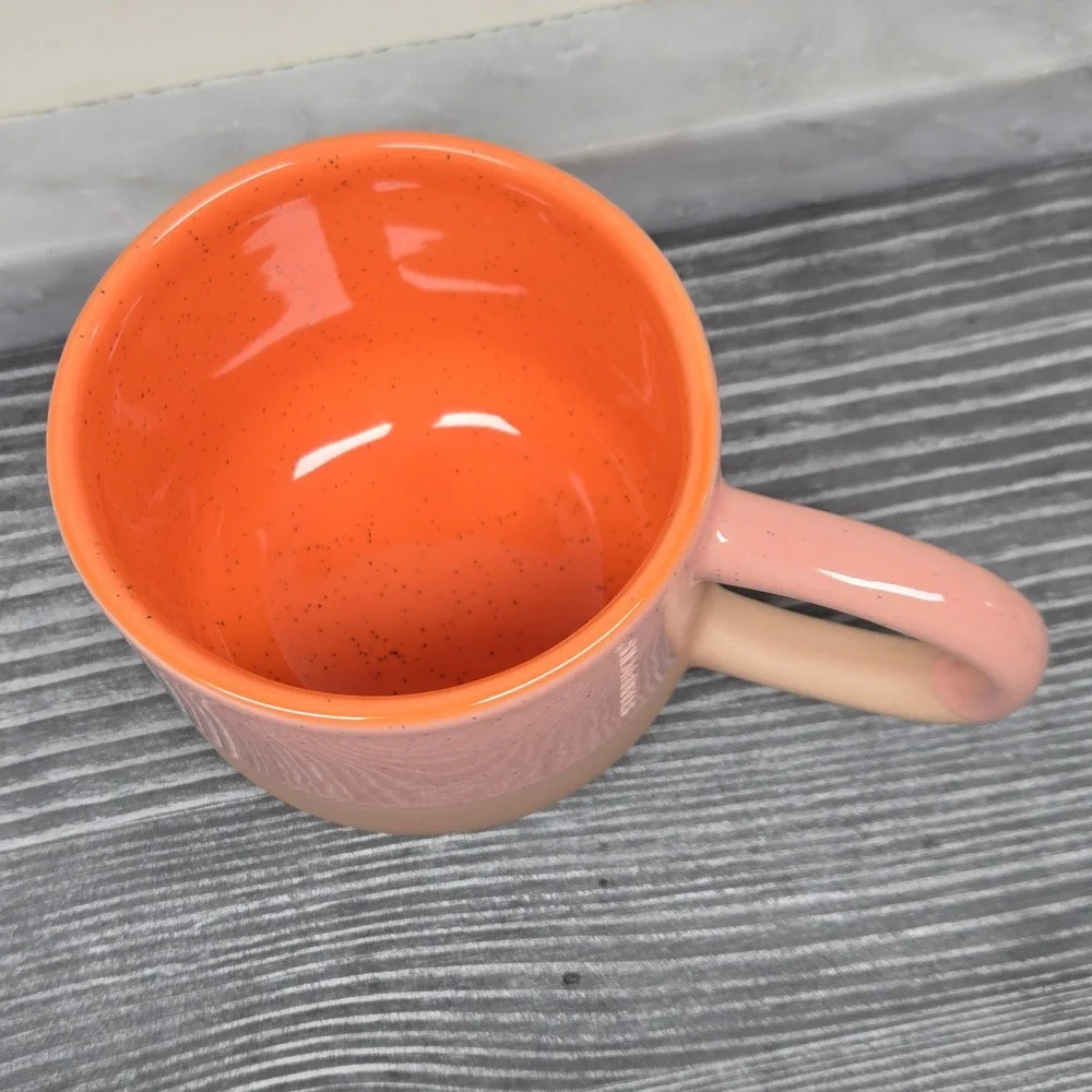 Starbucks 2018 Pink & Orange Speckled Terracotta Coffee Mug, 12oz Tri-Color Logo - Picture 5 of 15